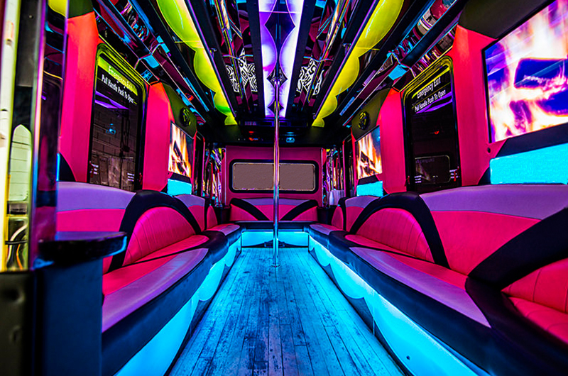 Colorful party bus interior