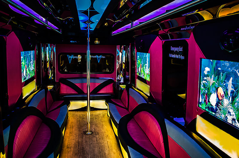 Luxurious pink party bus interior