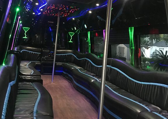 Elegant black ambiance in a party bus